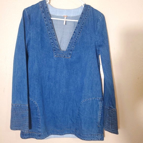 Free People Denim Tunic/ Dress long sleeve side pockets Sz S NWT - Picture 11 of 12
